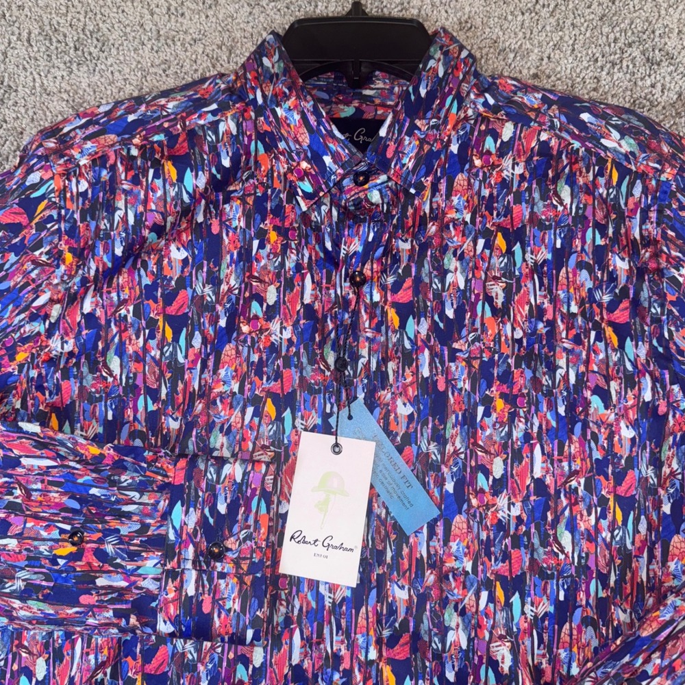 Robert Graham Brighton Shirt Mens Medium Abstract Print Tailored Fit NEW
